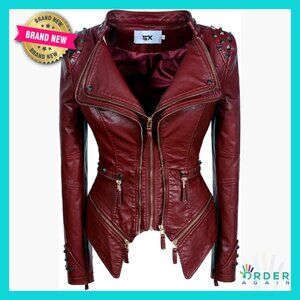Faux Leather Biker Jacket Studded Slim Fit Classic Chic Y2K Fashion